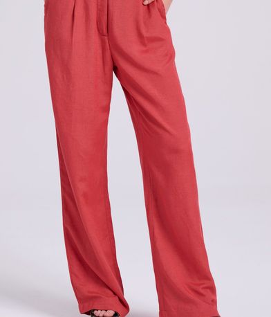 Wide leg linen blend παντελόνα με μονή πιέτα