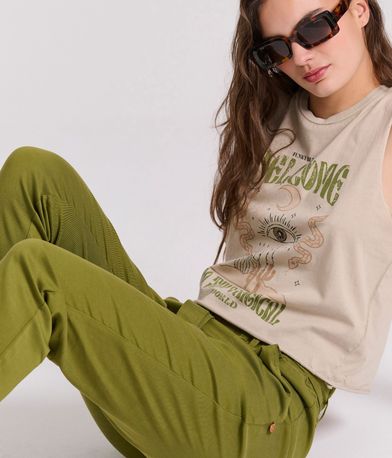 Lyocell blend cropped παντελόνι με ζώνη