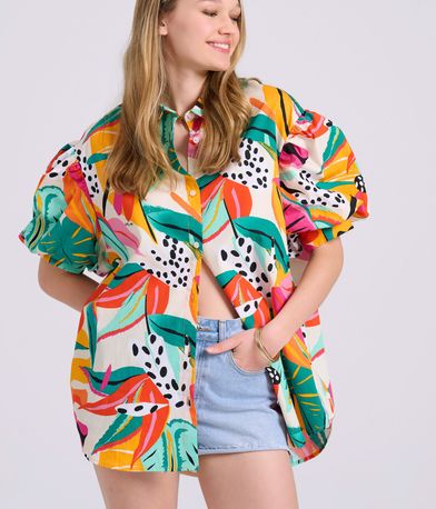 Loose fit πουκάμισο με exotic τύπωμα