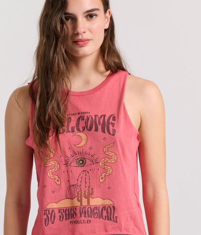 Αμάνικο t-shirt με τύπωμα σε boho look