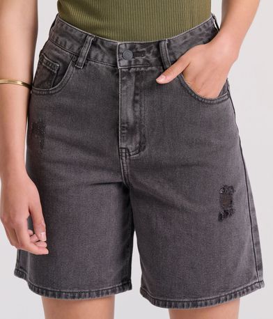 Γυναικεία loose fit garment dyed τζιν βερμούδα