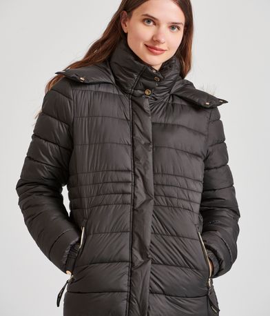 Καπιτονέ puffer μπουφάν με αποσπώμενη γούνα