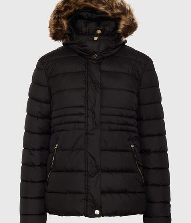 Καπιτονέ puffer μπουφάν με αποσπώμενη γούνα