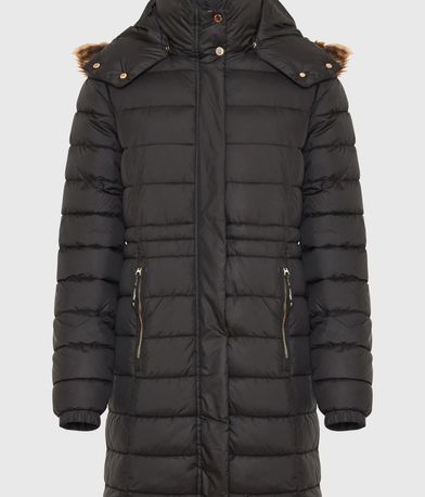 Long fit puffer μπουφάν με αποσπώμενη γούνα