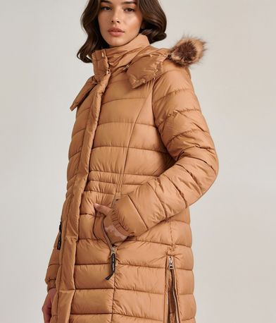 Long fit puffer μπουφάν με αποσπώμενη γούνα