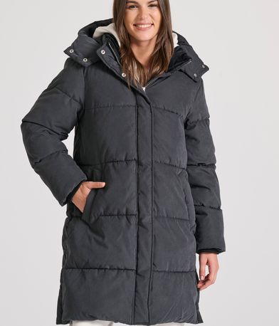 Loose fit μακρύ puffer μπουφάν με αποσπώμενη κουκούλα