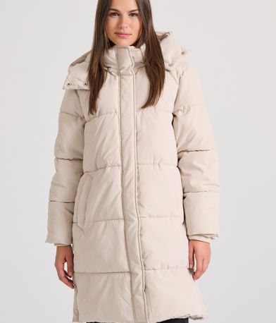 Loose fit μακρύ puffer μπουφάν με αποσπώμενη κουκούλα