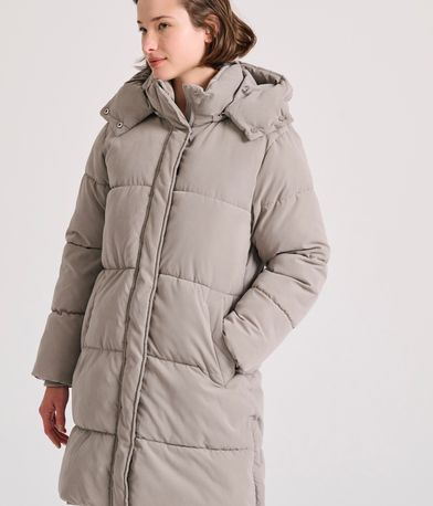 Loose fit μακρύ puffer μπουφάν με αποσπώμενη κουκούλα