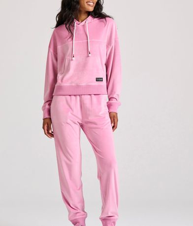 Relaxed fit βελουτέ φούτερ με κουκούλα