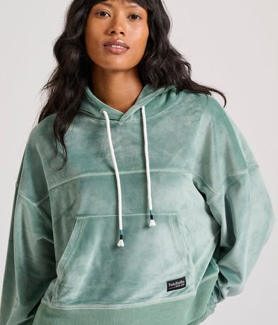 Relaxed fit βελουτέ φούτερ με κουκούλα