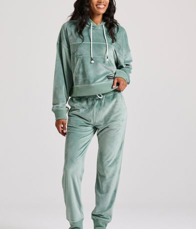 Relaxed fit βελουτέ φούτερ με κουκούλα