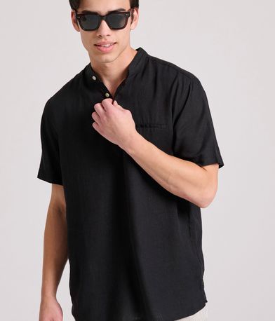 Relaxed fit linen blend πουκαμίσα με λαιμό mao