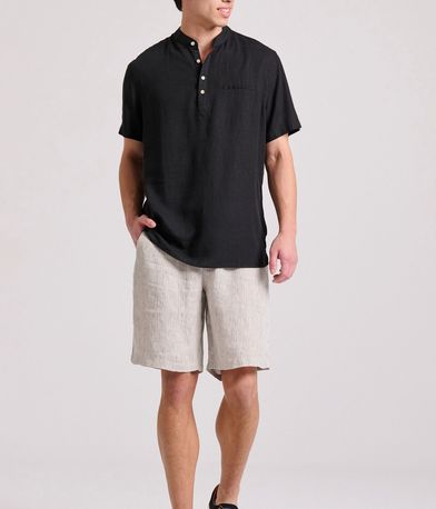 Relaxed fit linen blend πουκαμίσα με λαιμό mao