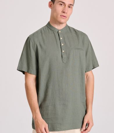Relaxed fit linen blend πουκαμίσα με λαιμό mao