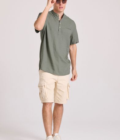 Relaxed fit linen blend πουκαμίσα με λαιμό mao