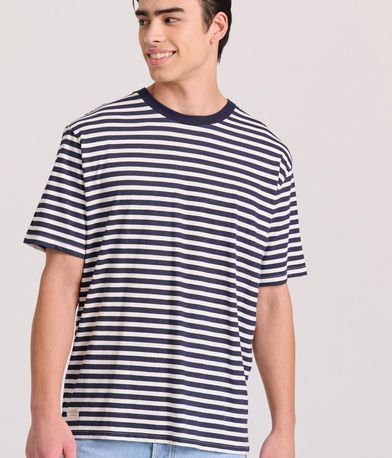 Relaxed fit linen blend ριγέ t-shirt