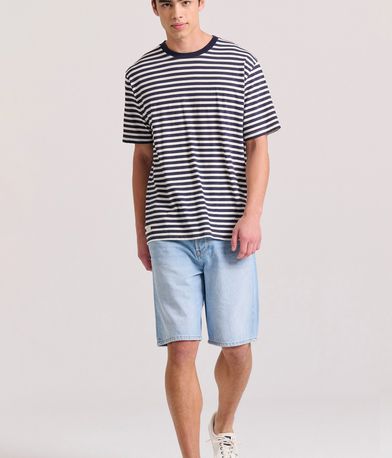 Relaxed fit linen blend ριγέ t-shirt