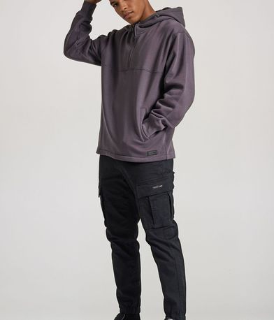 Relaxed half-zip φούτερ με τύπωμα στην πλάτη