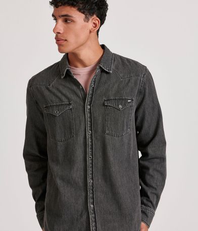 Ανδρικό denim πουκάμισο με washed effects