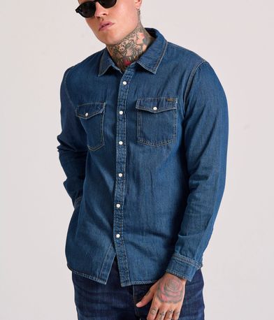Ανδρικό denim πουκάμισο με τσέπες στο στήθος
