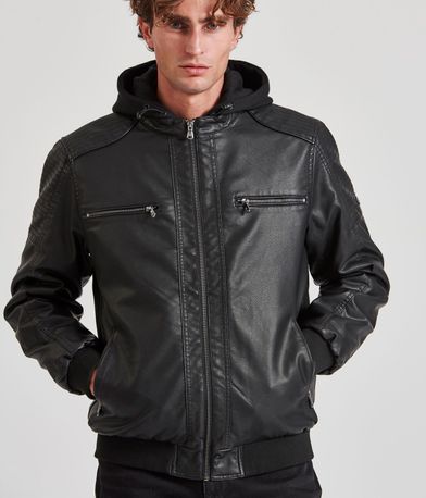Biker μπουφάν από οικολογικό δέρμα με κουκούλα (PU)