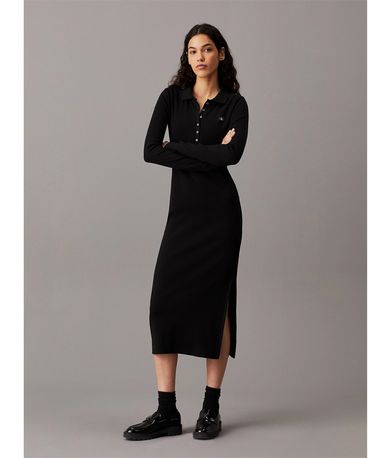 Calvin Klein Long Ribbed Cotton Polo Φόρεμα Midi Γυναικείο (J20J224456 BEH)