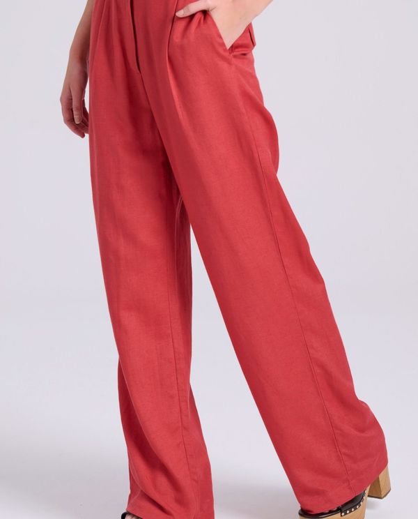Wide leg linen blend παντελόνα με μονή πιέτα