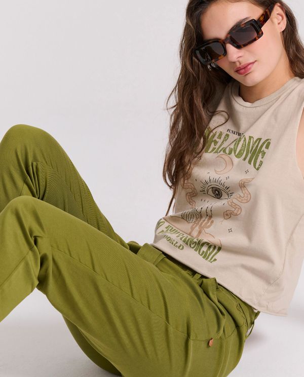 Lyocell blend cropped παντελόνι με ζώνη