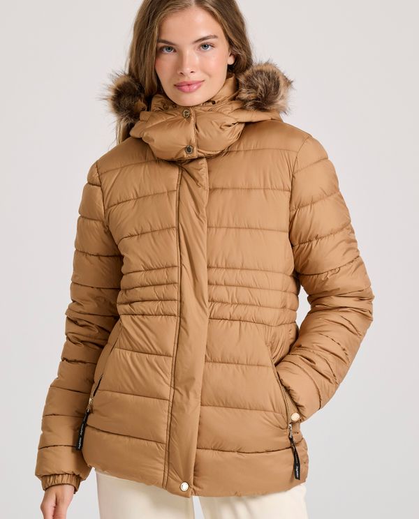 Καπιτονέ puffer μπουφάν με αποσπώμενη γούνα