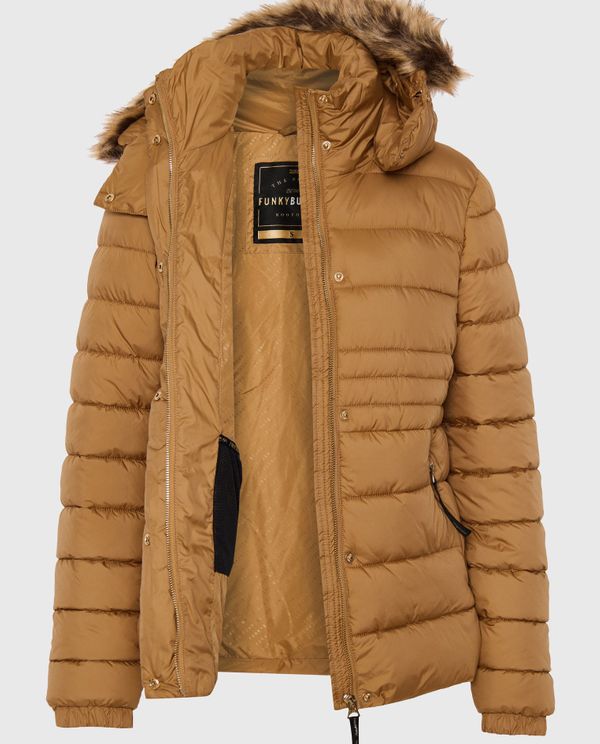 Καπιτονέ puffer μπουφάν με αποσπώμενη γούνα