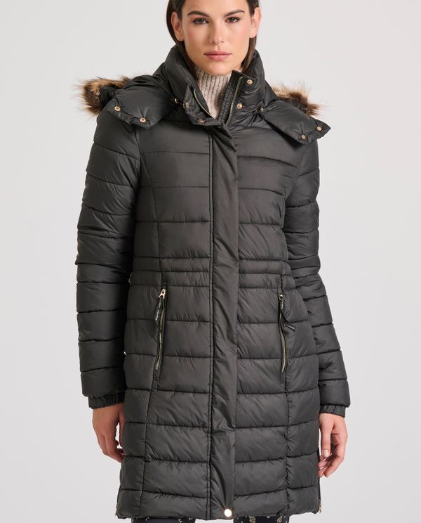 Long fit puffer μπουφάν με αποσπώμενη γούνα