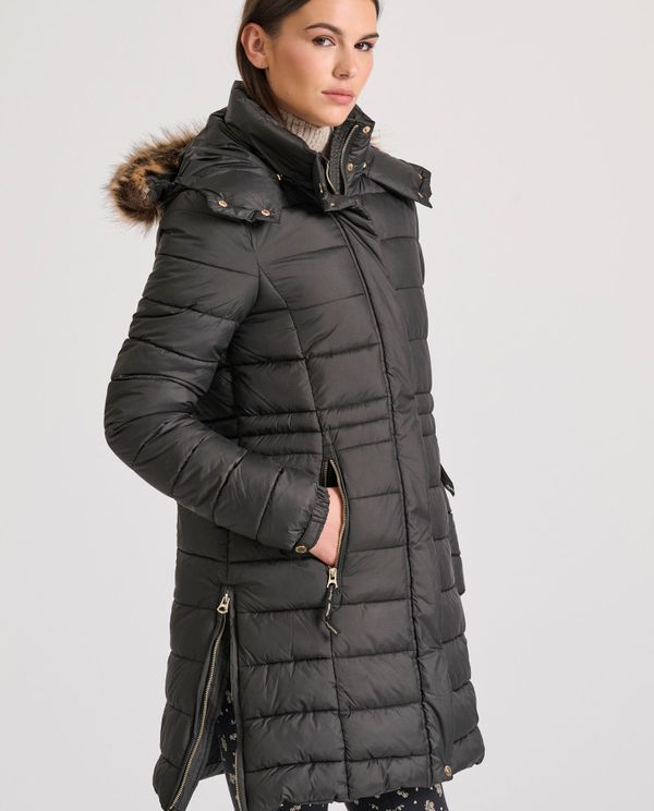 Long fit puffer μπουφάν με αποσπώμενη γούνα