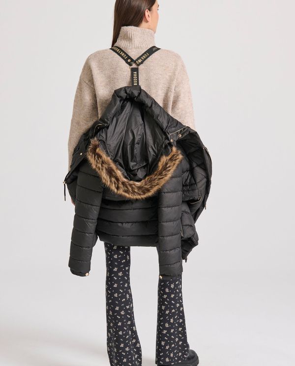 Long fit puffer μπουφάν με αποσπώμενη γούνα