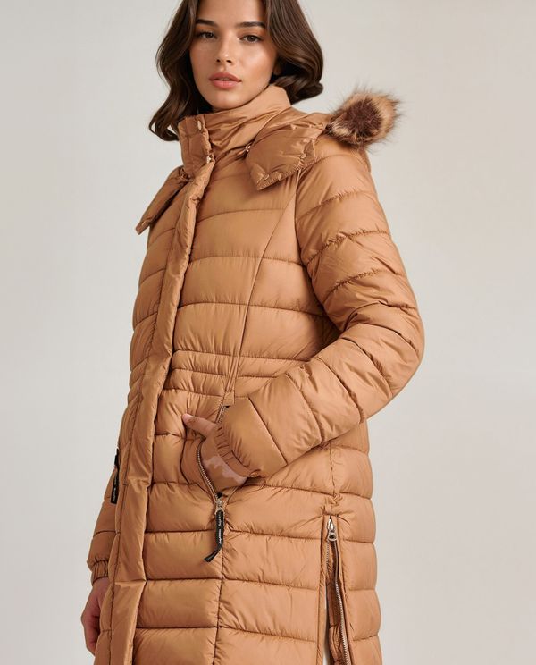 Long fit puffer μπουφάν με αποσπώμενη γούνα