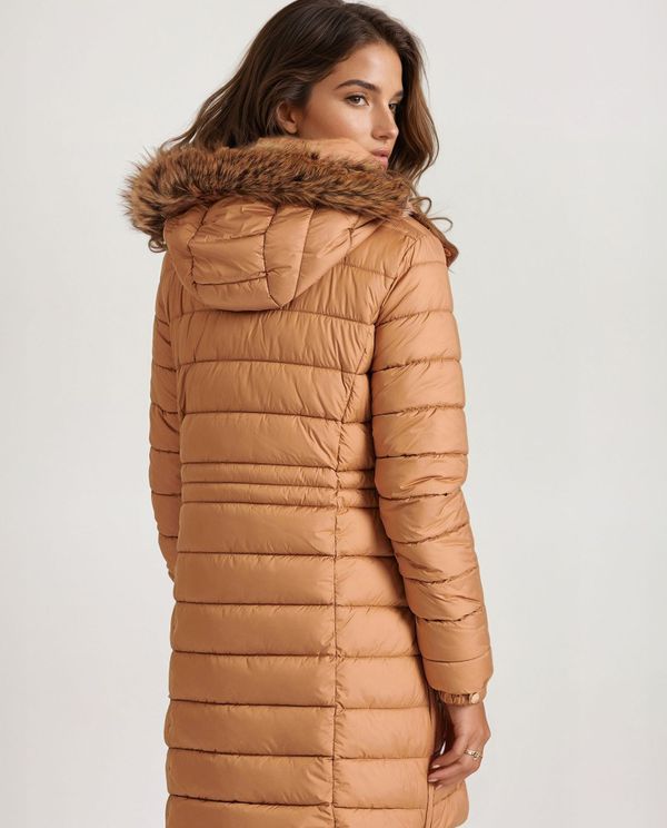 Long fit puffer μπουφάν με αποσπώμενη γούνα