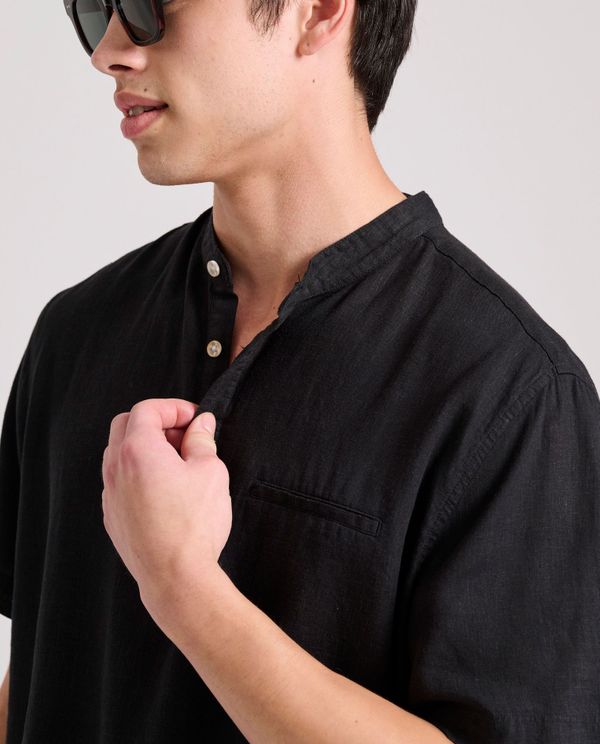 Relaxed fit linen blend πουκαμίσα με λαιμό mao