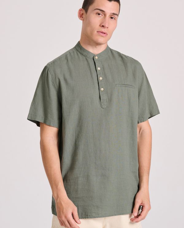 Relaxed fit linen blend πουκαμίσα με λαιμό mao