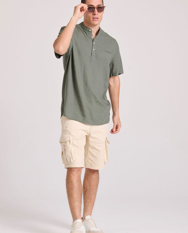 Relaxed fit linen blend πουκαμίσα με λαιμό mao