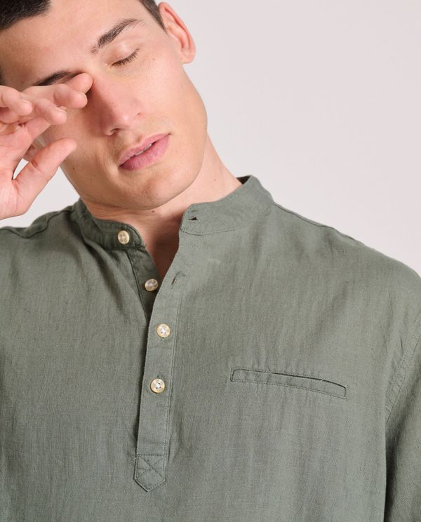 Relaxed fit linen blend πουκαμίσα με λαιμό mao