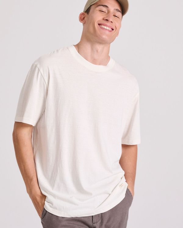 Relaxed fit linen blend μονόχρωμο t-shirt