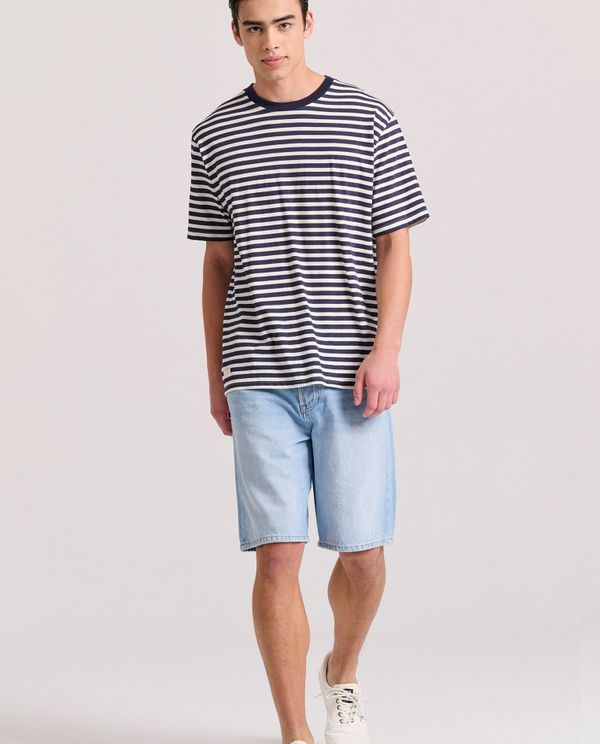 Relaxed fit linen blend ριγέ t-shirt