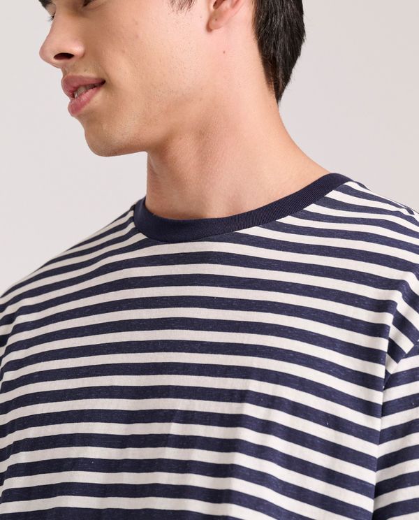 Relaxed fit linen blend ριγέ t-shirt