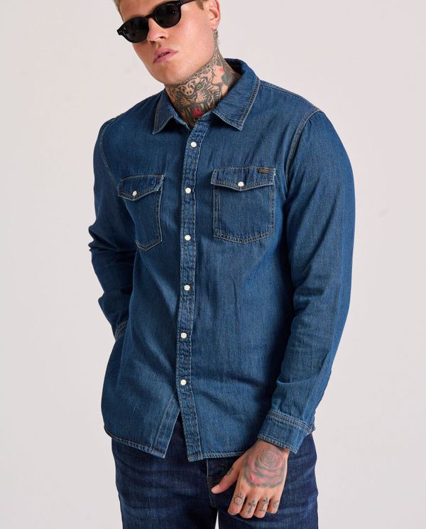 Ανδρικό denim πουκάμισο με τσέπες στο στήθος