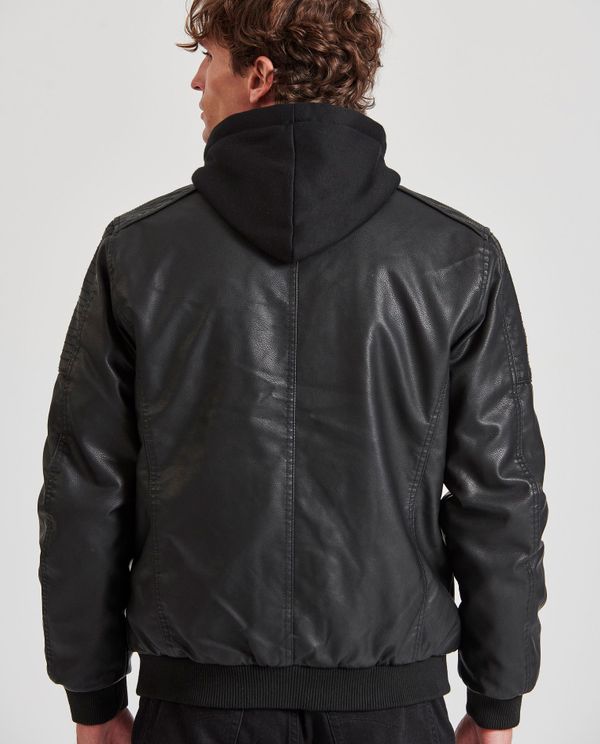 Biker μπουφάν από οικολογικό δέρμα με κουκούλα (PU)