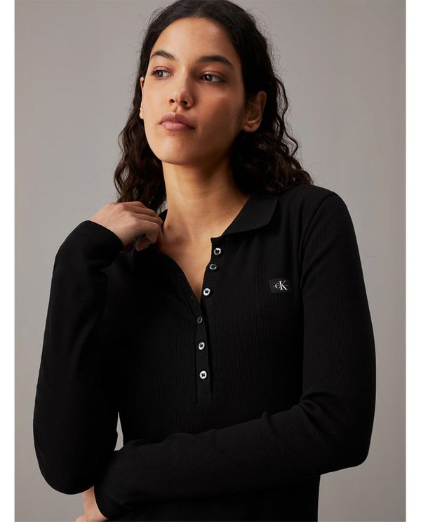 Calvin Klein Long Ribbed Cotton Polo Φόρεμα Midi Γυναικείο (J20J224456 BEH)