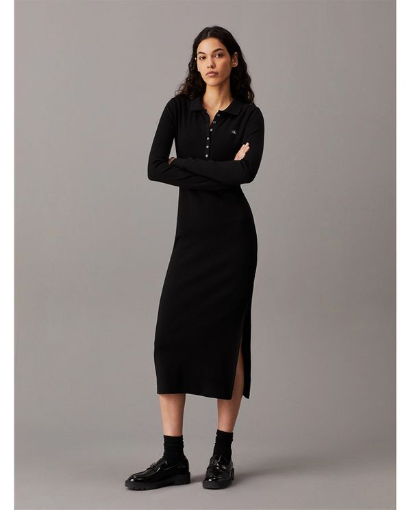 Calvin Klein Long Ribbed Cotton Polo Φόρεμα Midi Γυναικείο (J20J224456 BEH)